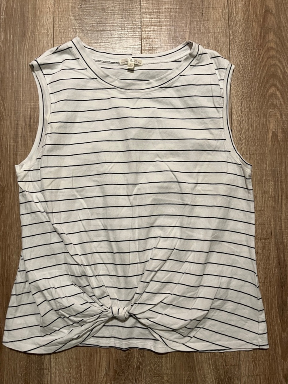 nine britton White Tank Top with Black Stripes and Front Knot XL